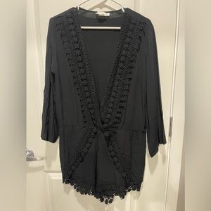 La Blanca Black Rayon Crochet Romper Coverup Large